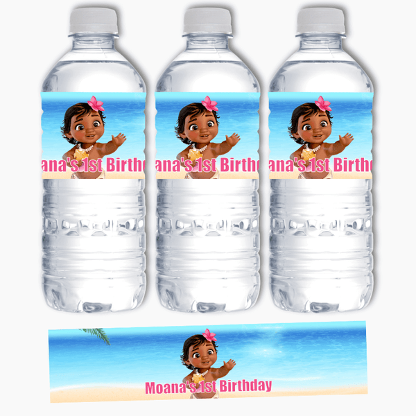 Baby Moana Birthday Party Water Labels, Baby Moana Birthday Party Drinks,  Baby Moana Birthday, Moana Party Labels 