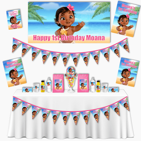 Baby Moana Birthday Party Water Labels, Baby Moana Birthday Party Drinks,  Baby Moana Birthday, Moana Party Labels 