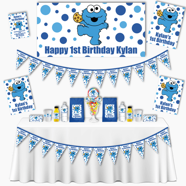 Personalised Cookie Monster Party Supplies & Favours Tagged Party Packs -  Katie J Design and Events