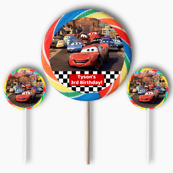 Personalised Cars Lightning McQueen Party Round Stickers - Katie J Design  and Events