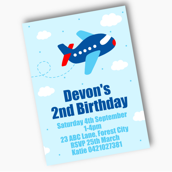 Personalised Airplane Birthday Party Invitations | Printed - Katie J ...