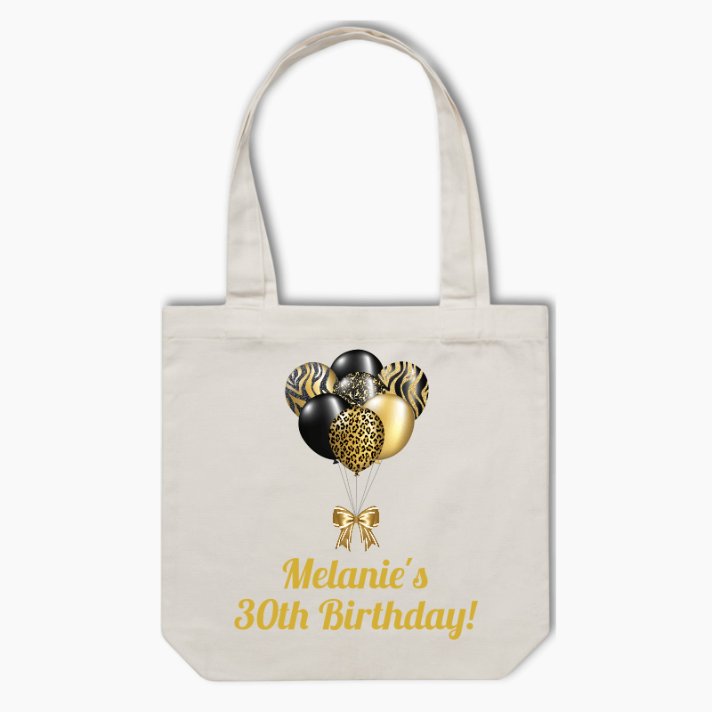 Personalised Black &amp; Gold Balloons Party Tote Bag