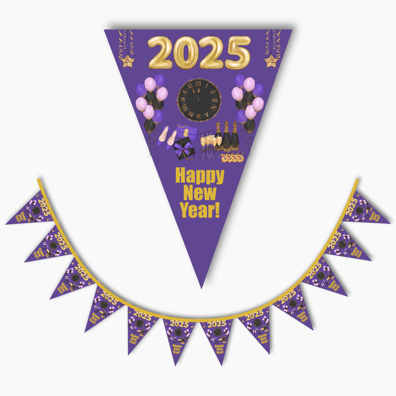 Purple, Black &amp; Gold New Years Party Flag Bunting