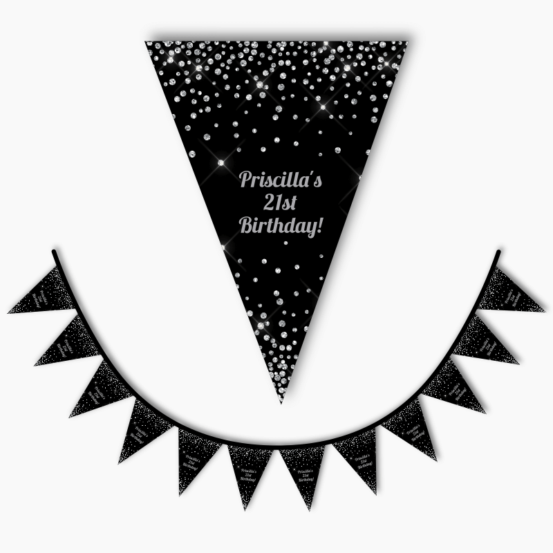 Personalised Black & Silver Glitter Confetti Party Supplies - Katie J  Design and Events