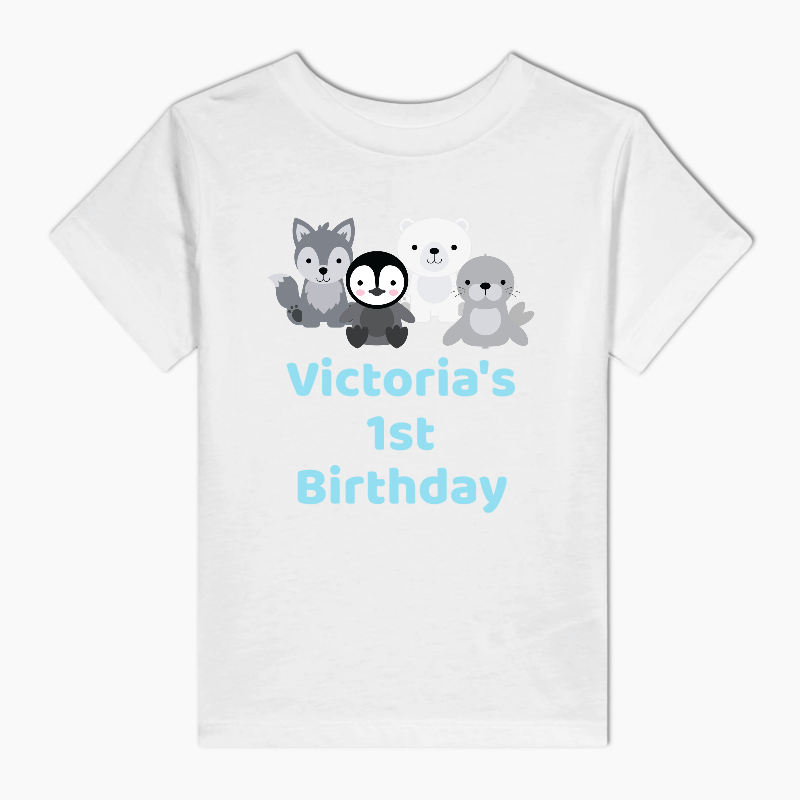 Personalised Blue Arctic Animals Party Kids T-Shirt