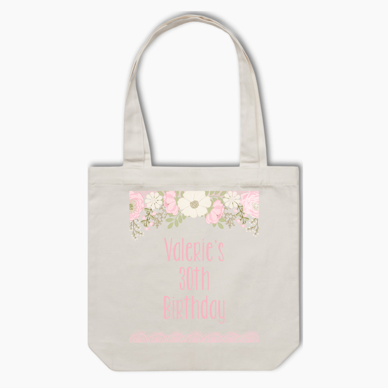 Personalised Boho Pink Floral &amp; Lace Party Tote Bag