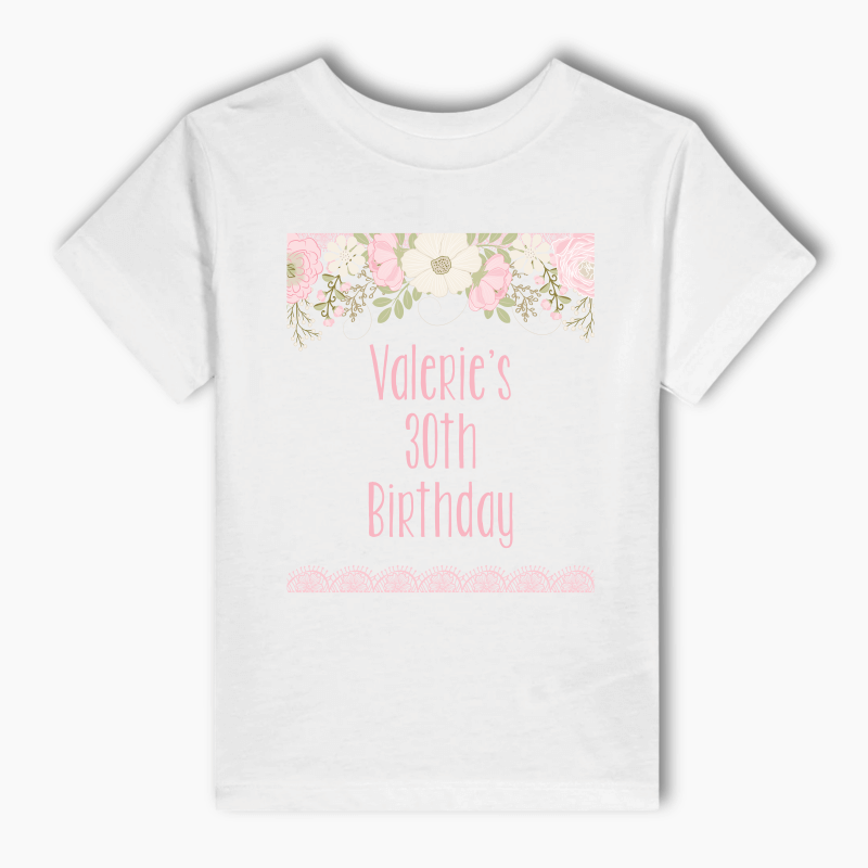 Personalised Boho Pink Floral &amp; Lace Adults Party T-Shirt