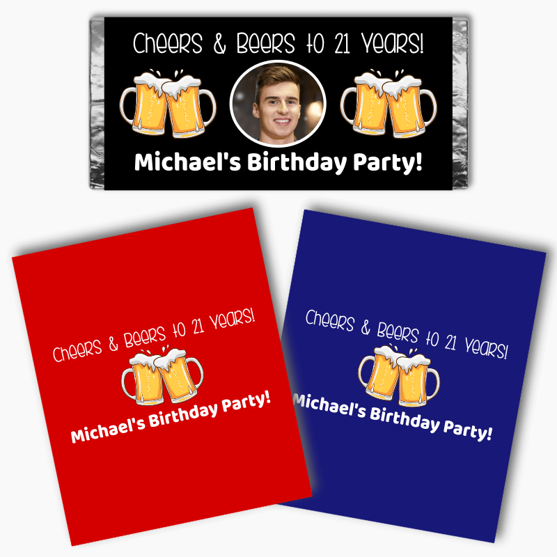 Personalised Cheers &amp; Beers Party Mini Chocolate Labels