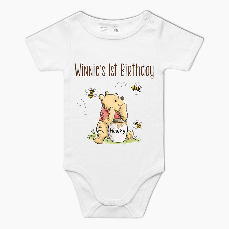 Personalised Classic Winnie the Pooh Baby One-Piece Romper