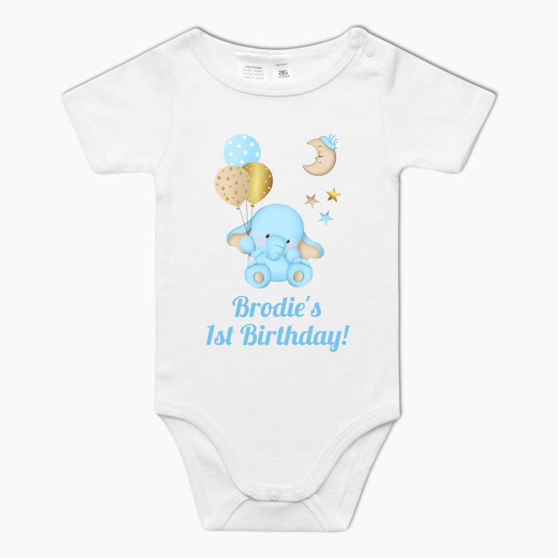 Personalised Blue Baby Elephant Baby One-Piece Romper