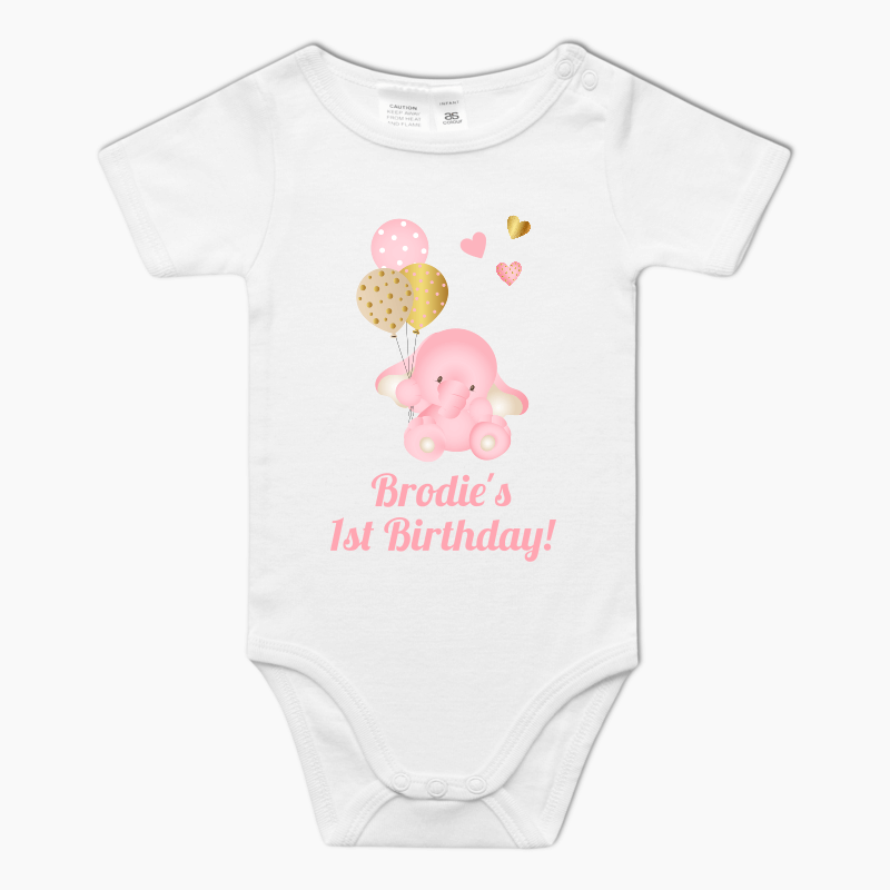 Personalised Pink Baby Elephant Baby One-Piece Romper