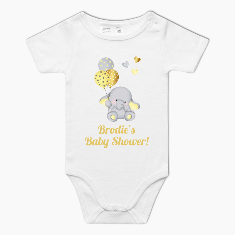 Personalised Yellow Baby Elephant Baby One-Piece Romper