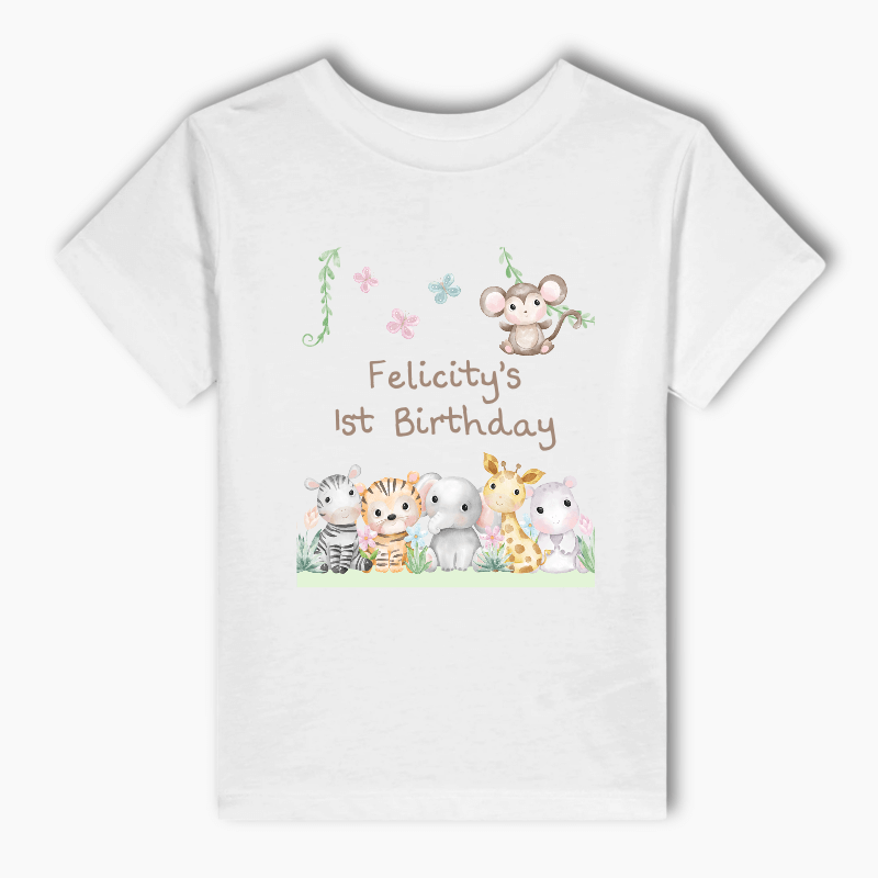 Personalised Baby Jungle Animals Party Kids T-Shirt
