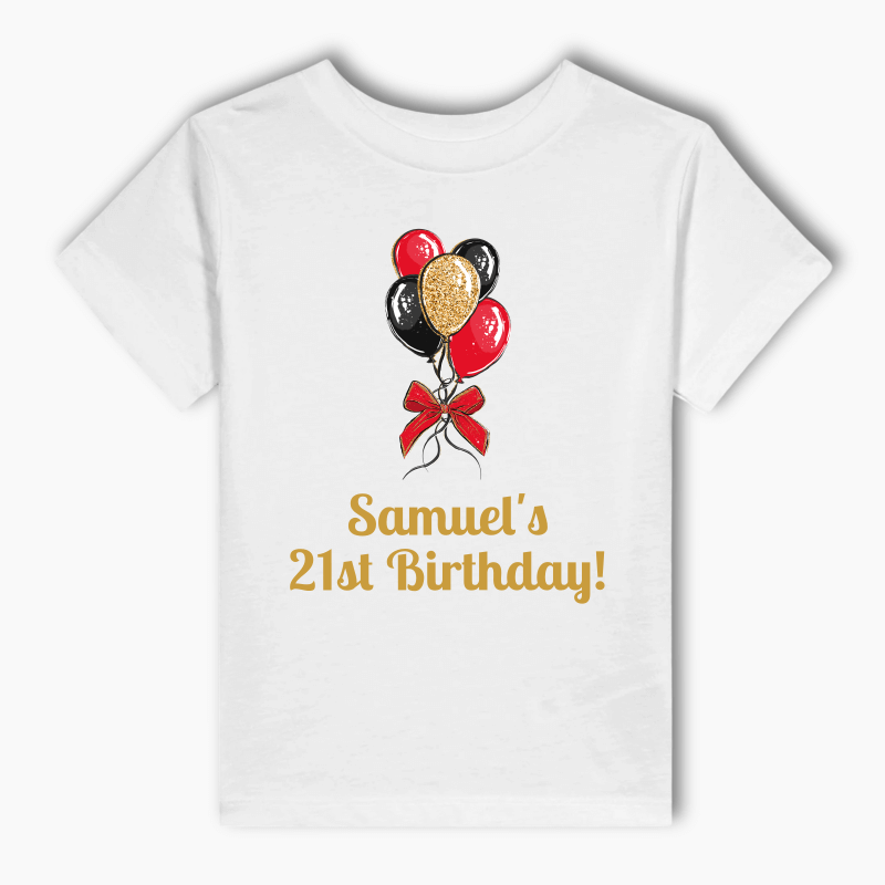 Personalised Black, Gold &amp; Red Balloons Kids T-Shirt