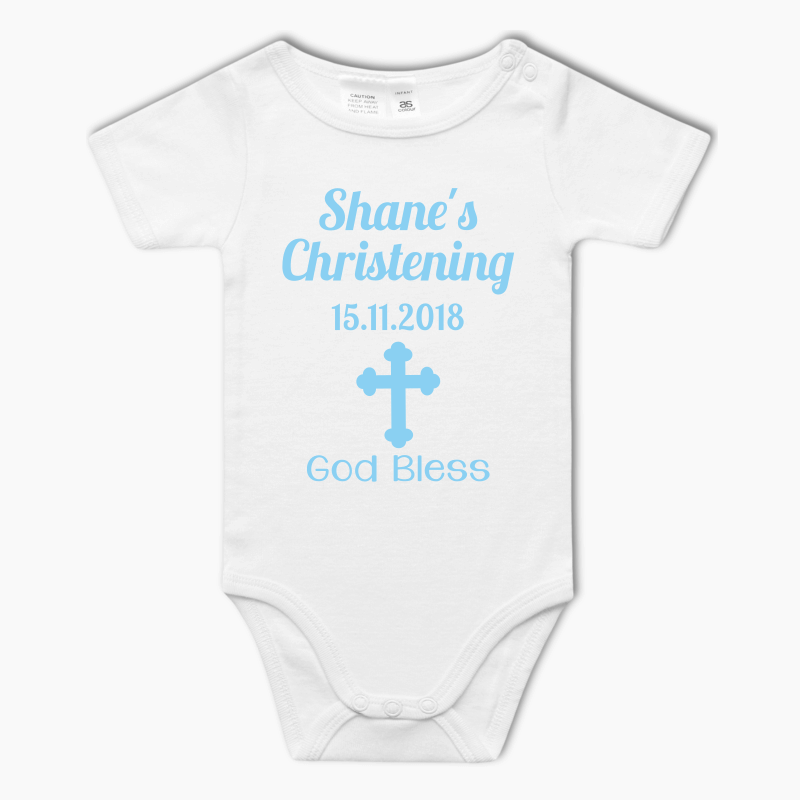 Personalised Blue Cross Christening Baby One-Piece Romper