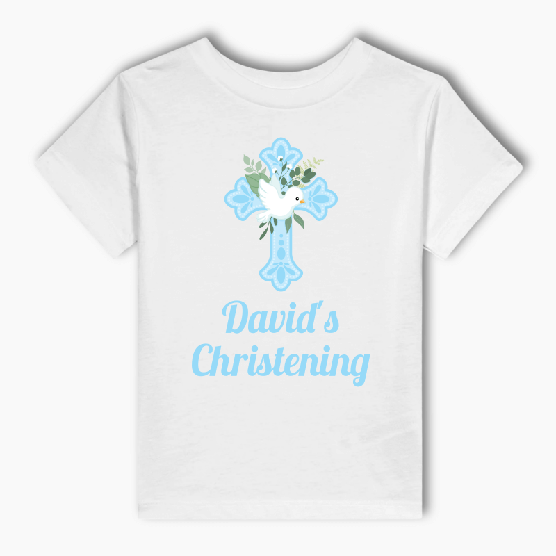 Personalised Blue & White Dove Christening Kids T-Shirt