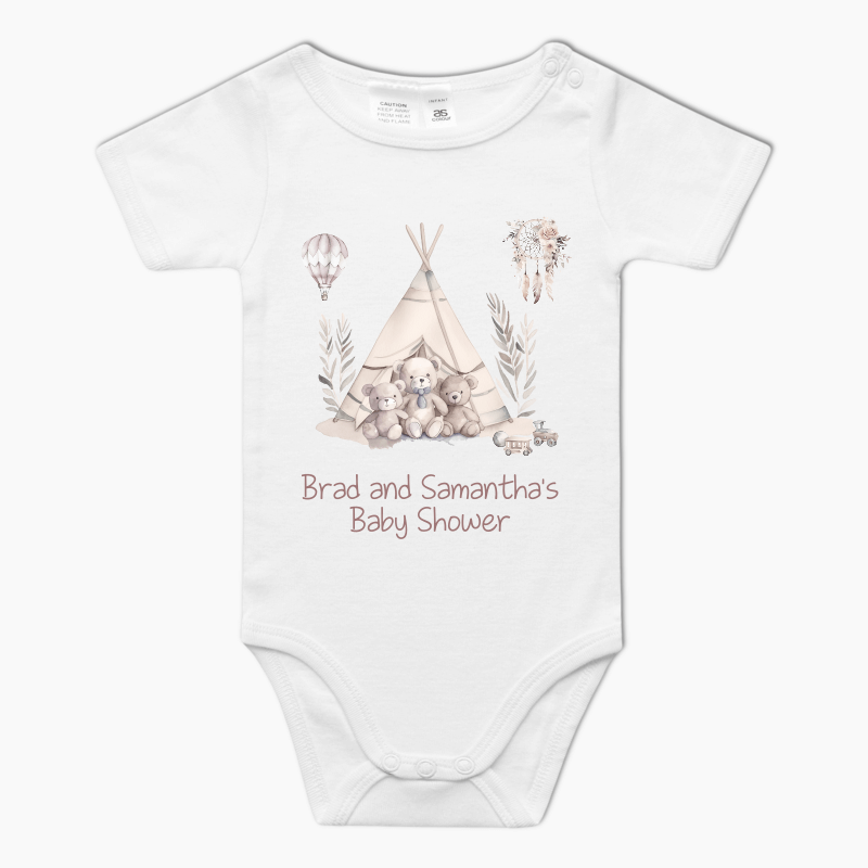 Personalised Boho Teddy Bears Baby Shower One-Piece Romper