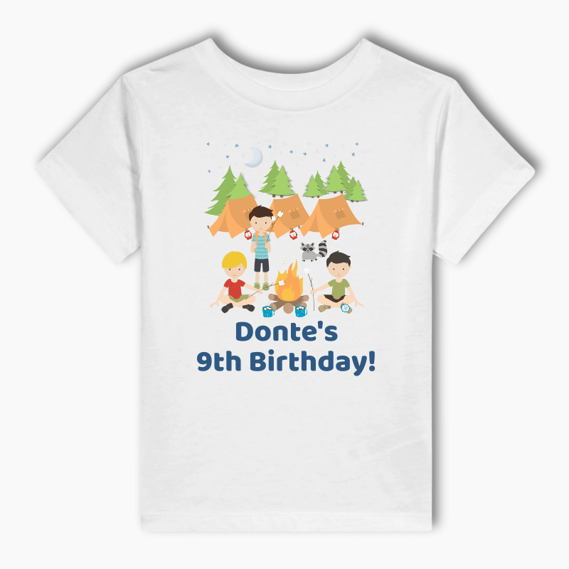 Personalised Boys Camp Out Party Kids T-Shirt