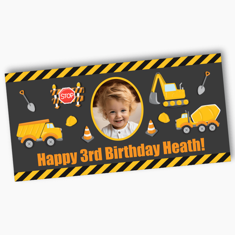 Personalised Boys Construction Party Banners with Photo