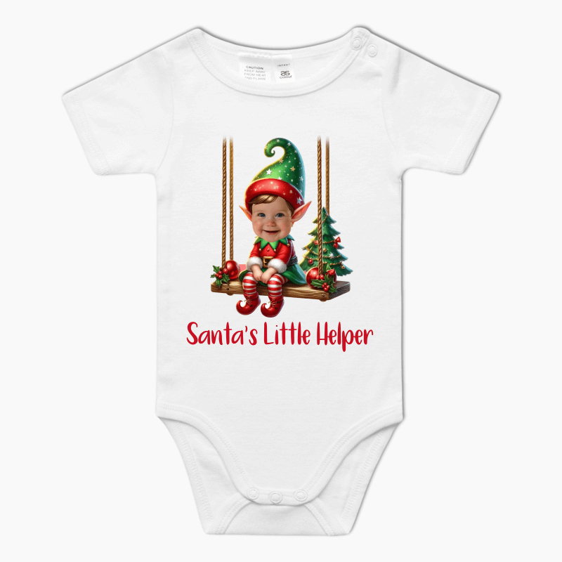 Personalised Christmas Elf Photo Baby One-Piece Romper