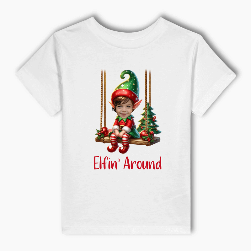 Personalised Christmas Elf Photo Kids T-Shirt