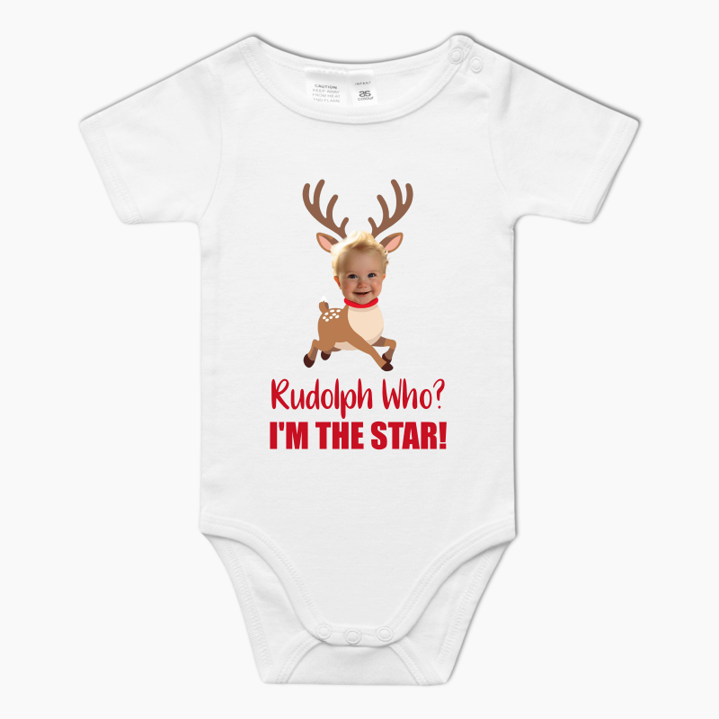 Personalised &quot;Rudolph Who?&quot; Xmas Baby One-Piece Romper