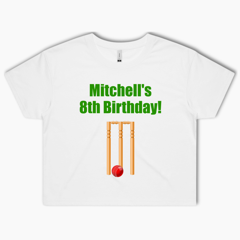 Personalised Cricket Birthday Party Crop Shirt