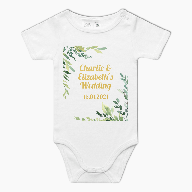 Personalised Eucalyptus Leaves Party Baby One-Piece Romper