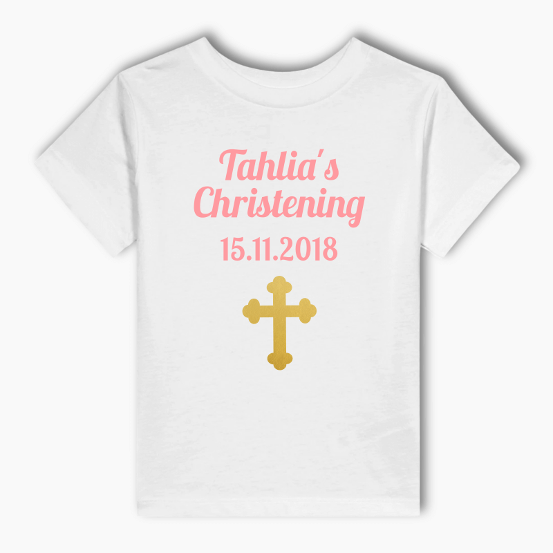 Personalised Floral Cross Christening Kids T-Shirt