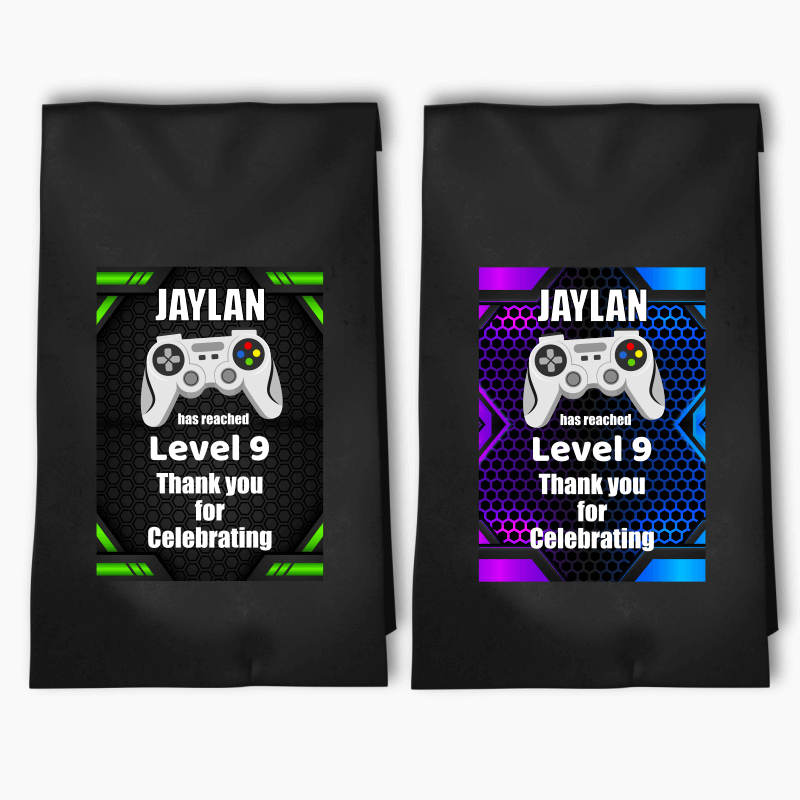 Personalised Gaming Birthday Party Bags &amp; Labels