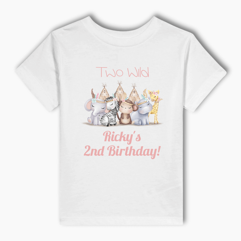 Personalised Girls Boho Jungle Animals Party T-Shirt