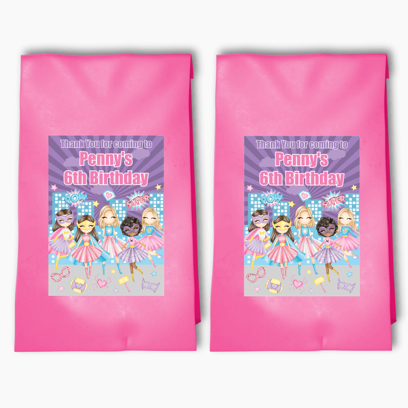 Personalised Girls Superheroes Party Bags &amp; Labels