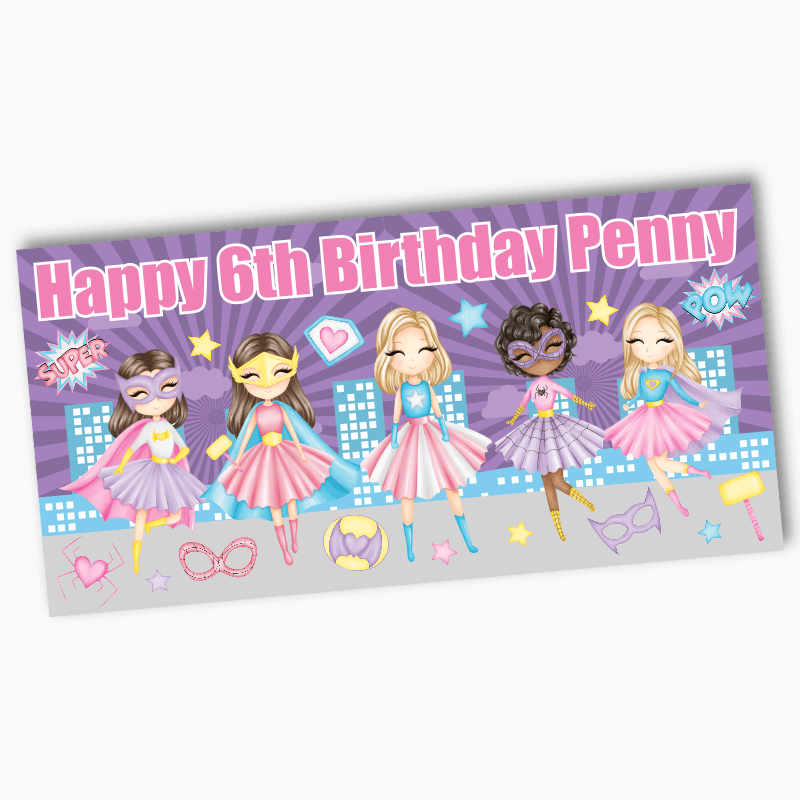 Personalised Girls Superheroes Party Banners