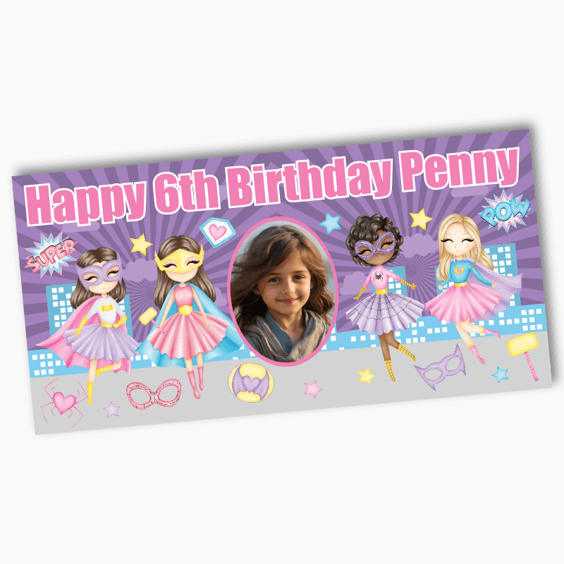 Personalised Girls Superheroes Party Banners with Photo