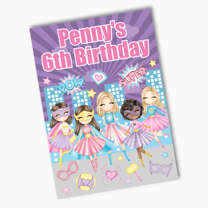 Personalised Girls Superheroes Party Posters