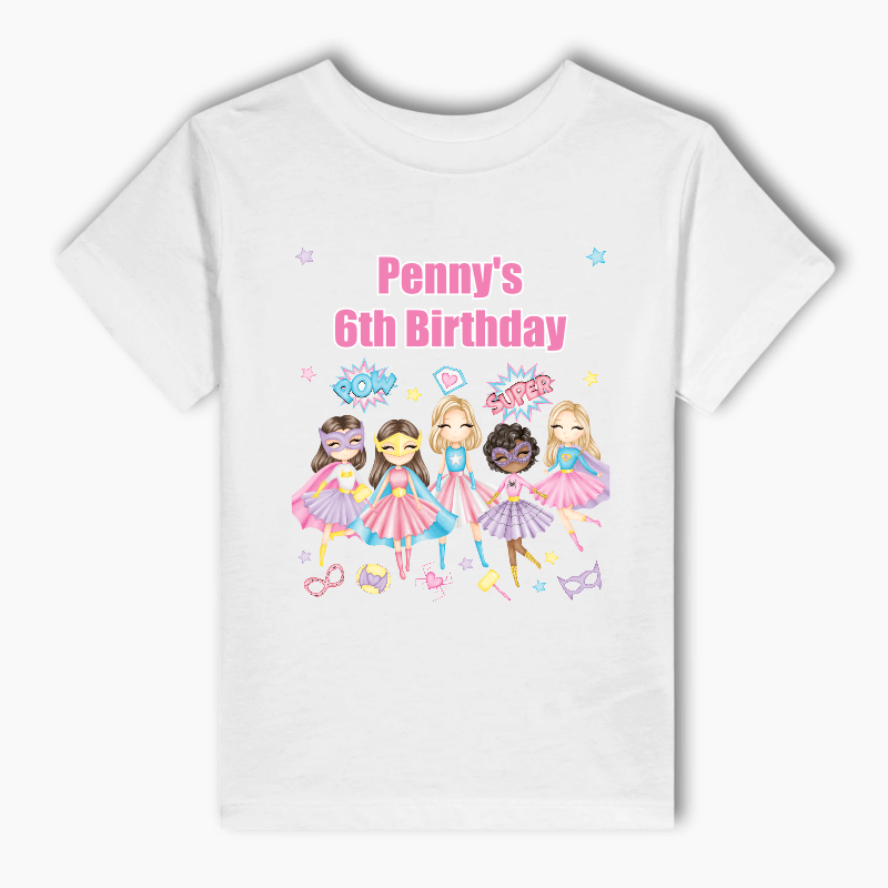 Personalised Girls Superheroes Party Kids T-Shirt