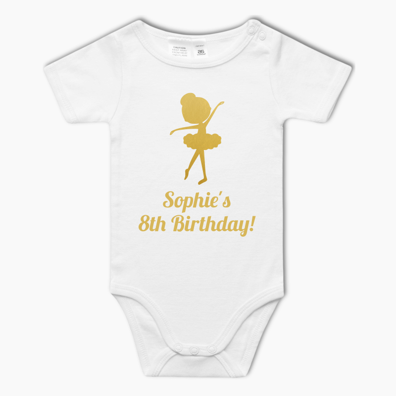 Personalised Gold Dancing Ballerina Baby One-Piece Romper