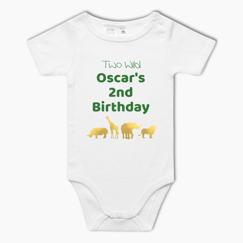 Personalised Gold Safari Jungle Animals Baby One-Piece Romper