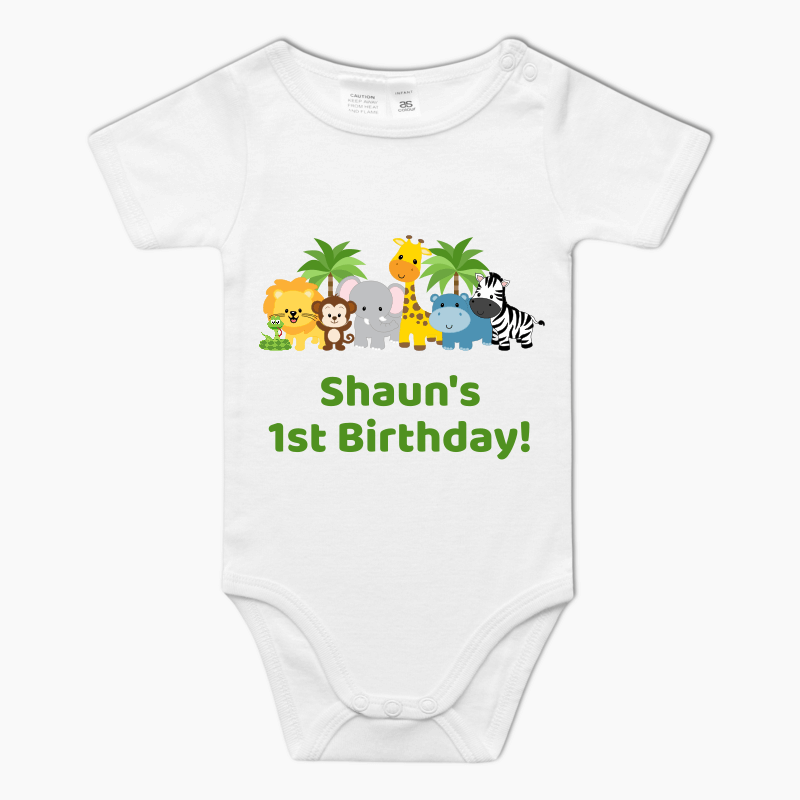 Personalised Jungle Animals Party Baby One-Piece Romper