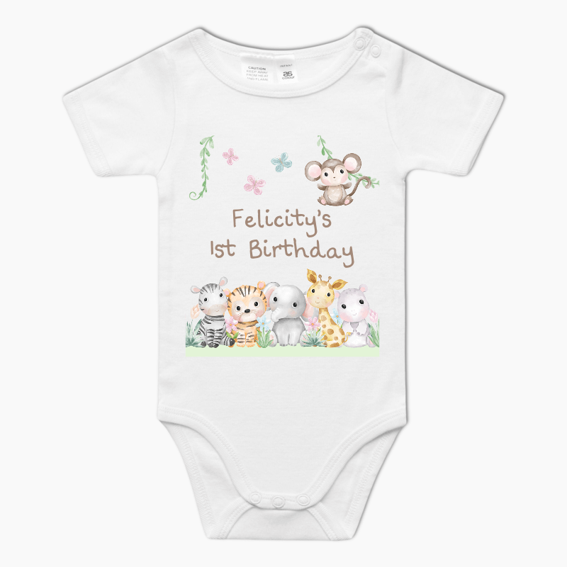 Personalised Cute Jungle Animals Baby One-Piece Romper