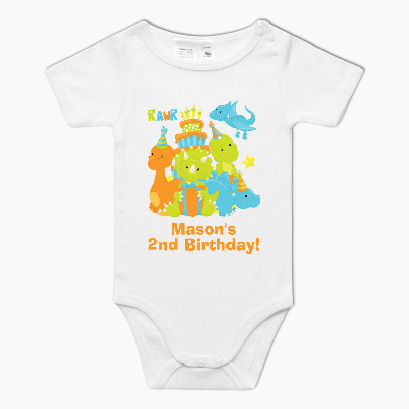 Personalised Little Boys Dinosaur Baby One-Piece Romper