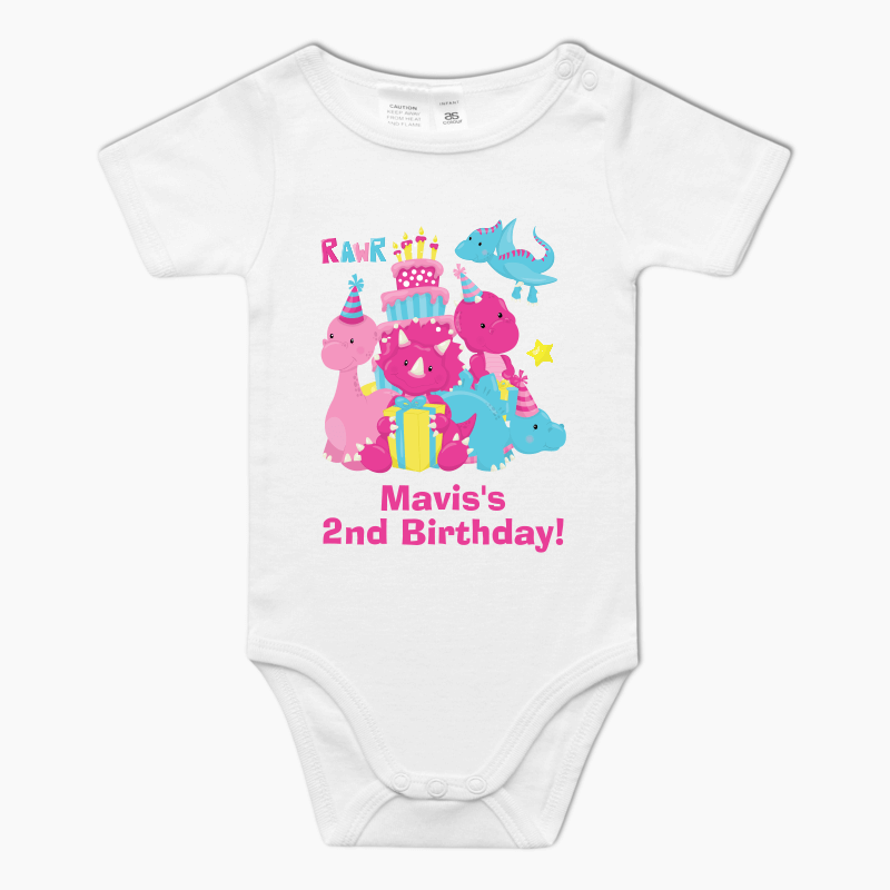 Personalised Little Girls Dinosaur Baby One-Piece Romper