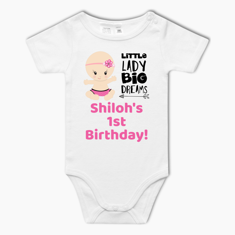 Personalised Little Lady Big Dreams Baby One-Piece Romper