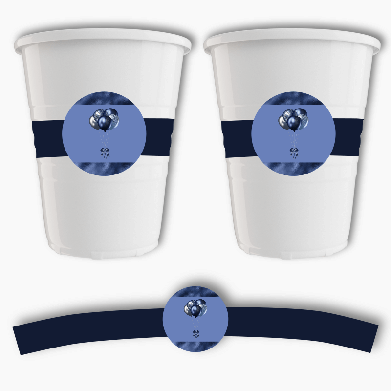 Navy Blue Balloons Birthday Party Cup Stickers