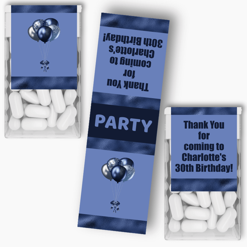 Personalised Navy Blue Balloons Party Tic Tac Labels