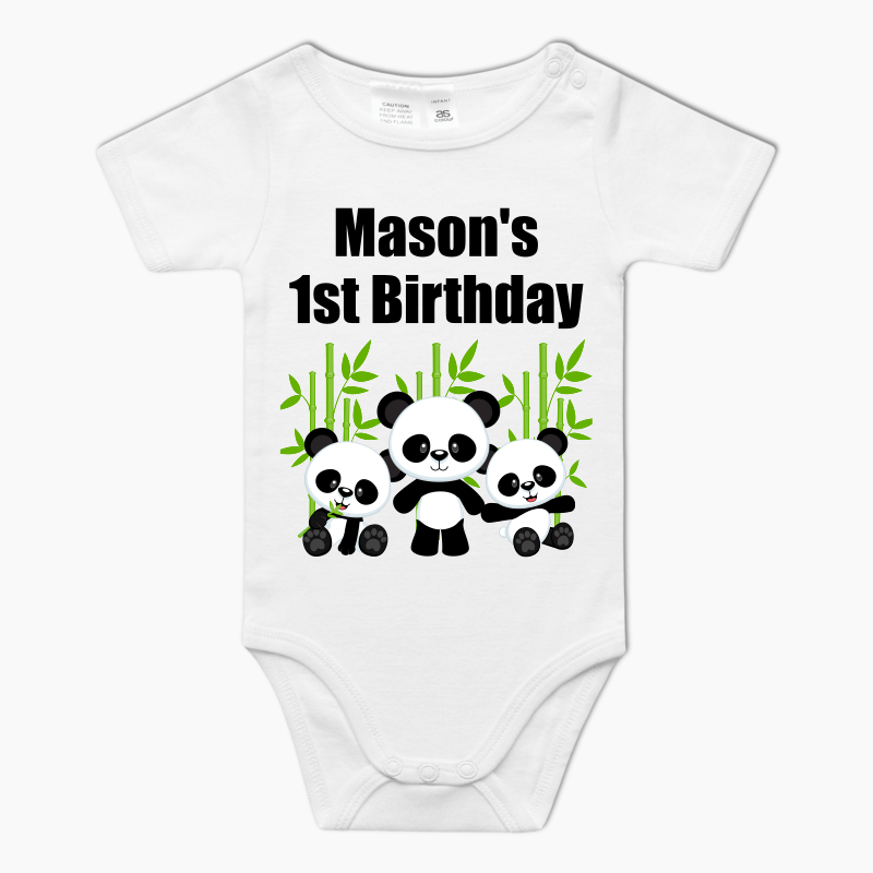 Personalised Panda Party Baby One-Piece Romper