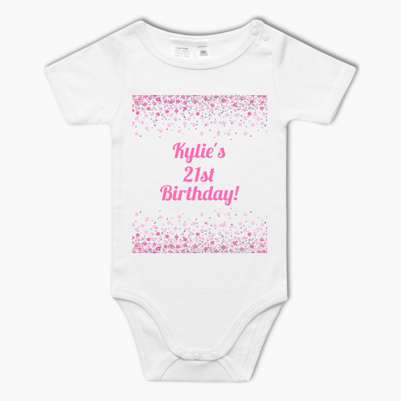 Personalised Pink Confetti Party Baby One-Piece Romper