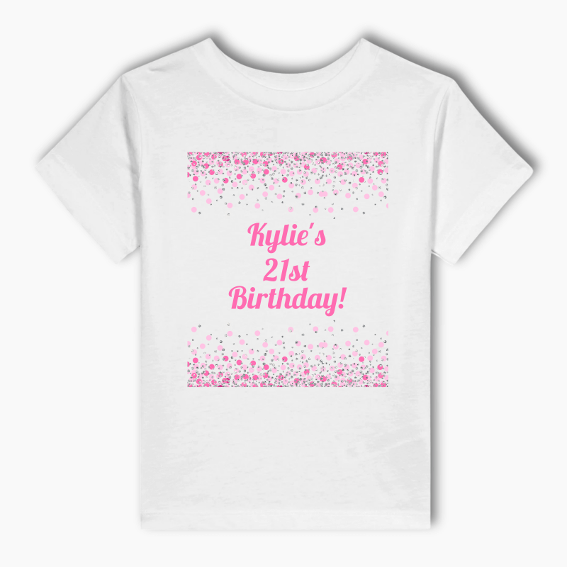 Personalised Pink Confetti Adults Party T-Shirt