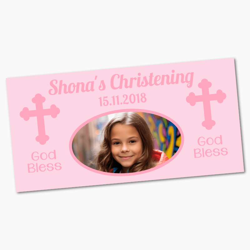 Personalised Pink Cross Christening Banners with Photo