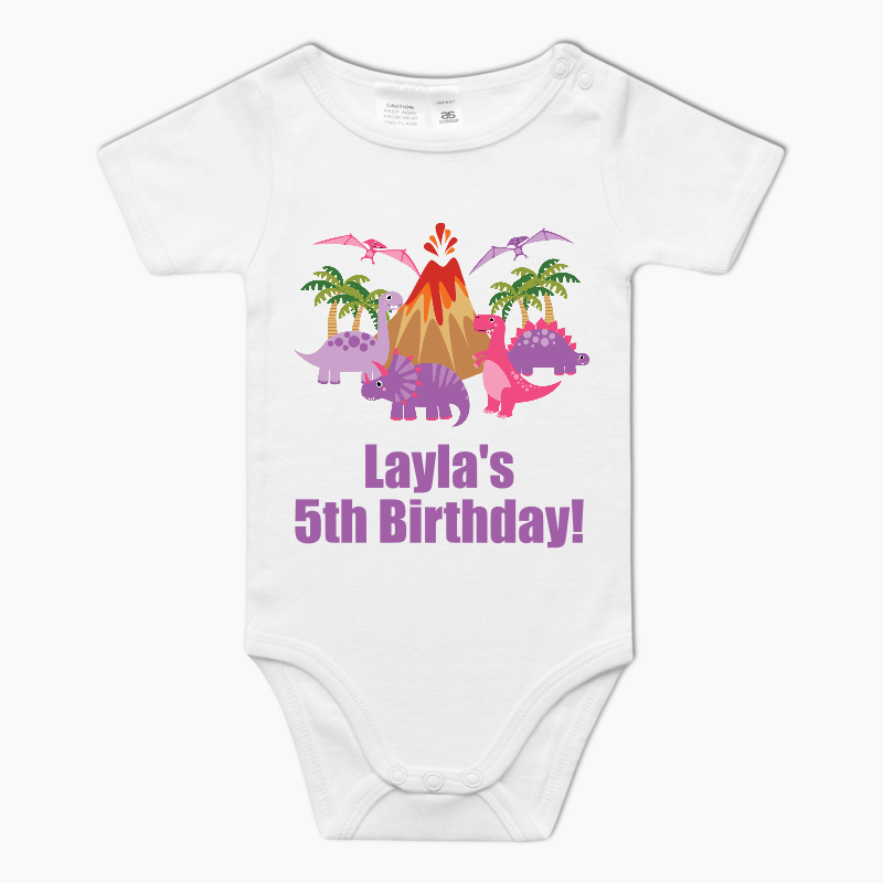 Personalised Pink Dinosaur Baby One-Piece Romper